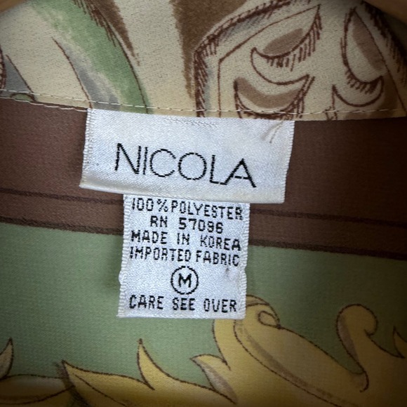 VTG Nicola Baroque Chain Print Blouse Medium Button Down Y2K Retro Lightweight - Picture 6 of 9